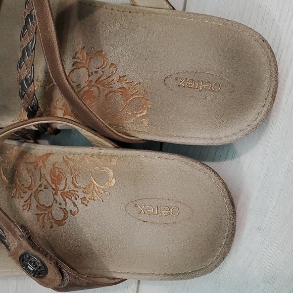 Aetrex Womens Braided Comfort Leather Wedge Sandals Slide  shoes sz 11 - Picture 8 of 14